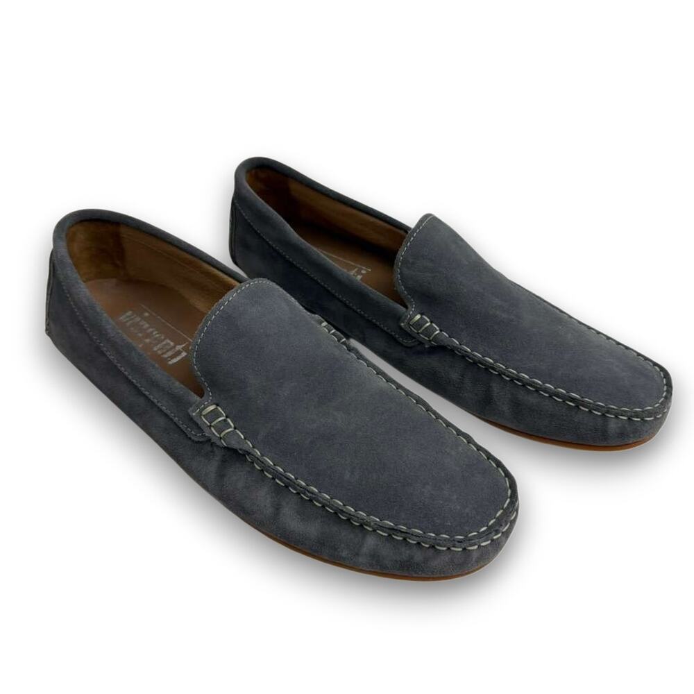 Vincenti Men's Gray Suede Contrast Stitching Loafers Sz 44 US 10.5